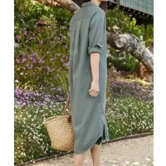Frank & Eileen Famous Denim Rory Dress Maxi Shirtdress In Thyme Green Size XS - Picture 10 of 14